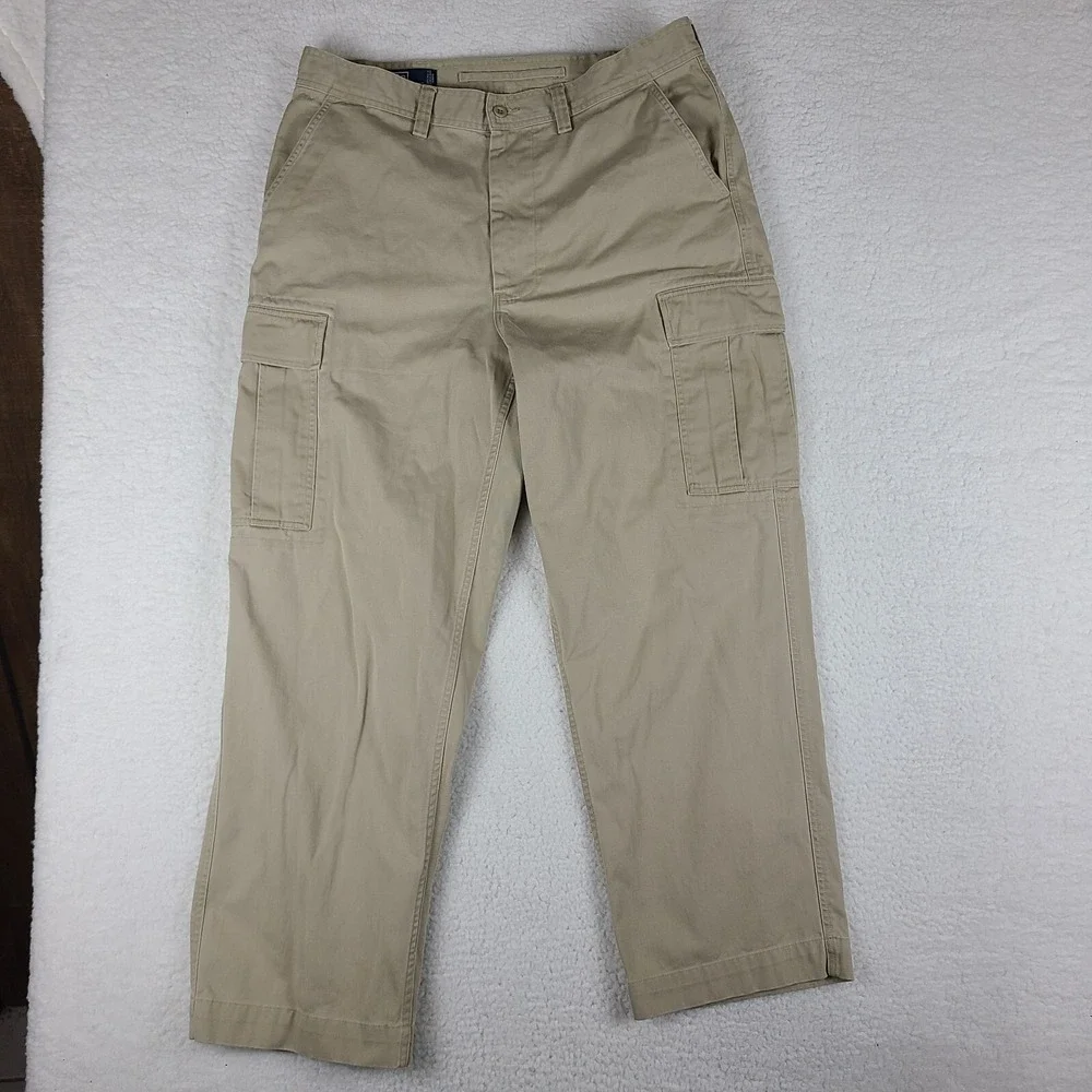 Polo‎ Ralph Lauren Cargo Pants Mens 36x30 Beige 100% Cotton Trousers Slacks VTG